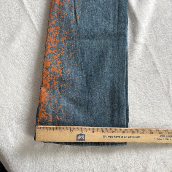 Y2K BeBe Jeans Womens Size 28 Blue Denim Paint Splatter Low Boot Mid - Picture 12 of 12
